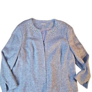 ✨ Laura Pearl Collar Blazer | Grey | Wool Blend | Elegant | Size 18